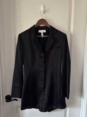 Fleur du Mal Black Satin Mini Dress Blazer